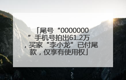 尾号“0000000”手机号拍出61.2万，买家“李小龙”已付尾款，仅享有使用权